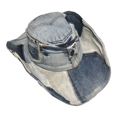 Hat Art And Craft, Denim Cowboy Hat, Denim Recycle, Patchwork Hat, Rina Sawayama, Upcycling Jeans, Reworked Denim, Jean Hat, Upcycle Clothes Diy