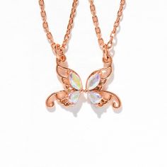 Best friends are as unique and special as butterflies. Keep one necklace, gift the other half to your bestie, and watch your friendship soar to new heights. Trendy Rose Gold Charm Necklace For Gift, Trendy Butterfly Jewelry For Gift, Adjustable Rose Gold Necklace For Friendship, Adjustable Charm Necklace For Best Friend Gift, Friendship Butterfly Charm Jewelry, Rose Gold Pendant Necklace For Best Friend Gift, Rose Gold Pendant Necklace As Best Friend Gift, Elegant Silver Charm Necklaces For Friendship, Cute Rose Gold Jewelry For Friendship