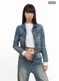 Product Detail Style : Street, Casual Occasion : Back to school Detail : Buttoned Print : Washed Material : Cotton, Denim Sleeve : Long sleeve Neck : Collar Length : Crop Cotton100 Color : Blue Made in Korea Model Size Model is wearing size S/M and the color Blue. Height : 5'7" | 171cm / Top : XS / Bottom : S (25 inch) .prddescription table, .prddescription td, .prddescription th { border : 1px solid black; border-collapse : collapse; padding: 10px; } Size(Inch) Size Shoulder Bust Sleeve Length Fitted Cotton Denim Jacket Casual, Casual Slim Fit Outerwear With Pockets, Fitted Washed Denim Blue Denim Jacket, Fitted Casual Denim Top For Spring, Casual Fitted Denim Top For Spring, Casual Medium Wash Denim Jacket, Casual Slim Fit Outerwear For Spring, Fitted Long Sleeve Denim Jacket In Medium Wash, Fitted Button-up Casual Denim Top