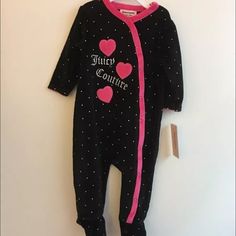 New With Tags Juicy Couture Baby Girl Pajamas Size 6/9 Months. Super Cute Would Make A Great Gift! Purchased From Juicy Couture Online. Guaranteed Authentic!! Thanks For Looking! Cute Black Long Sleeve Sleepwear, Cute Black Long Sleeve Onesie, Juicy Couture Baby Clothes, Girl Pajamas, Juicy Couture Baby, Goth Baby, Future Mommy, Baby Couture