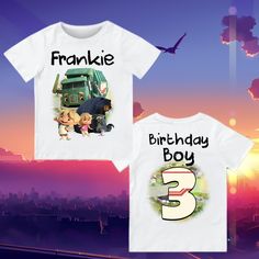 Birthday Custom T Shirt, Personalized Family shirt, All colors, All Sizes, Short, 3/4 & Long Raglan Sleeves  T-shirt super soft to the touch, fresh and with super bright images You can customize your shirts for any occasion, customize for your family, friends, etc. SIZE 3M, 6M, 12M, 18M 2T, 3T, 4T,  5T,  6T YOUTH XS,  YOUTH S.  YOUTH M.  YOUTH L, YOUTH XL S,  M, L, XL, 2XL PLEASE REFER TO SIZING CHART FOR BEST RESULTS PROCESSING TIME: 1 BUSINESS DAYS (DOES NOT INCLUDE WEEKENDS) STANDARD SHIPPING OPTION: 3-5 BUSINESS DAYS PRIORITY SHIPPING: 1-3 BUSINESS DAYS EXPRESS SHIPPING 1-2 BUSINESS DAYS Upgrading Mail DOES NOT speed up the current handling time. If you have a request for a custom order or need something by a certain day, please message me. My shipping times are an estimate; this is a Themed Birthday T-shirt With Character Print, Themed Cartoon Print T-shirt For Birthday, Short Sleeve T-shirt With Character Print For Birthday, Character Print Short Sleeve T-shirt For Birthday Gift, Character Print Short Sleeve T-shirt For Birthday, Short Sleeve Tops With Character Print For Birthday Gift, Cartoon Print Short Sleeve Tops For Birthday Gift, Cartoon Print Short Sleeve Top For Birthday, Themed Short Sleeve Birthday T-shirt