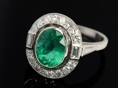 Vintage Inspired Natural Emerald Diamond Platinum Ring Baguette Diamonds Halo Cluster Engagement Statement Ring Art Deo Style - Etsy Ring Baguette, Victorian Ring, Dripping Springs, Platinum Diamond Rings, Victorian Rings, Baguette Diamonds, Platinum Ring, Baguette Diamond, Natural Emerald