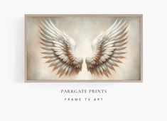 an artistic painting with white wings on a beige background and the words parkgate prints frame it art