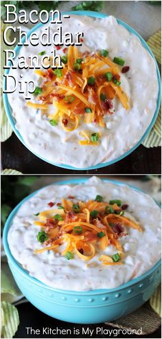 Bowl of Bacon-Cheddar Ranch Dip Bacon Dip Recipes, Bacon Cheddar Dip, Bacon Ranch Dip, Bacon Chips, Cheddar Dip, Ranch Dip Recipe, Bacon Dip