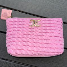 Juicy Couture Pink Satin Travel Cosmetic Bag W/ Gold Zipper. Nwt Chic Pink Shoulder Bag With Zipper Pouch, Trendy Pink Clutch With Zipper, Trendy Pink Clutch With Zipper Closure, Chic Pink Clutch Cosmetic Bag, Chic Pink Clutch With Zipper Closure, Chic Pink Pouch With Zipper Closure, Pink Clutch Cosmetic Bag With Zipper, Couture Makeup, Pink Cosmetics