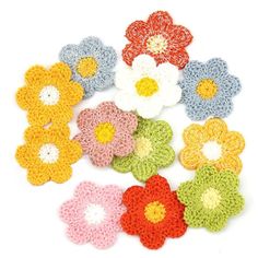 PRICES MAY VARY. Our crochet flowers applique are made of 75% wool and 25% polyamide yarn. They can be washed by hand or by washmachine.Washable at 40 degrees but would not recommend tumble drying. Flower crochet applique size 3.5cm/1.4inch,tiny yarn flowers patches are perfect for sewing craft.There are white crochet flower applique,greyish blue crochet flower applique,pink crochet flower applique,lime crochet flower applique,yellow chrochet flower applique and orange crochet flower appllique.6 Crochet Flower Applique, Crochet Embellishments, Crochet Flowers Easy, Yarn Flowers, Floral Patches, Crochet Daisy, Crochet Flower Tutorial, Flower Patch, Beaded Applique