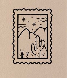 a stamp with a cactus and mountains in the background