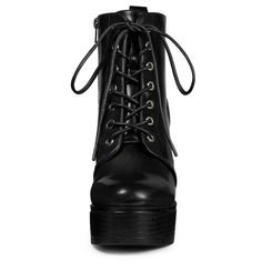 These lace-up decor ankle boots bring a water-resistant finish, so they fit you well in winter or on a rainy day. The design of a block heel allows your toes to move comfortably and walk easily. The air-cushioned rubber outsole is oil-acid resistant and has excellent slip and abrasion resistance. They are perfect to be paired with jeans, skirts, or cosplay clothes to complete a unique and stylish look. Chunky Platform Lace-up Combat Boots In Faux Leather, Waterproof High-top Platform Boots For Fall, Fall Combat Boots With Chunky Platform And Lace-up, Edgy Lace-up Combat Boots For Winter, Edgy Lace-up Winter Combat Boots, Outdoor Ankle Lace-up Boots With Platform, Edgy Faux Leather Lace-up Combat Boots, Winter Combat Boots With Reinforced Heel In Faux Leather, Edgy Lace-up Combat Boots With Reinforced Heel