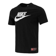 Men's Nike Logo Printing Sports Round Neck Short Sleeve Black T-Shirt DJ1396-010 Nike Sporty T-shirt With Logo Print, Sportswear Crew Neck T-shirt With Graphic Print, Sports T-shirt With Logo Print, Urban Style Tops With Logo Print For Sports Events, Urban Style Logo Print Tops For Sports Events, Urban Crew Neck Tops For Sports Events, Urban Crew Neck T-shirt With Moisture-wicking, Crew Neck T-shirt With Logo Print For Sports Season, Black T-shirt With Branding For Sports Season