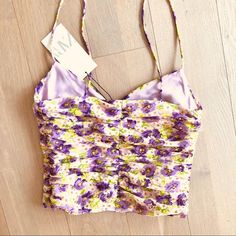 Blogger's Favorite! Sold Out Item. Nwt Zara Draped Flower Print Top - Beautiful Flower Print Spaghetti Straps - Light Lilac Purple Floral Color - Draped Fabric - V-Neck Top - 100% Polyester Brand New With Tags Comes From Smoke Free Home. Leather Camisole, Cowl Neck Shirt, Flower Print Top, Light Lilac, Spaghetti Strap Tank Top, Cowl Neck Top, Tank Top Camisole, Floral Color, Floral White