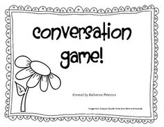 a flower with the words conversation game written in black and white, on top of it