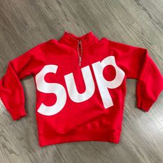 Euc Supreme Sweatshirt Size Xl Heavyweight Great For Winter Red Oversized Sporty Sweater, Red Sporty Sweatshirt With Graphic Print, Sporty Red Graphic Print Sweatshirt, Sporty Red Sweatshirt With Graphic Print, Sporty Red Graphic Sweatshirt, Red Sporty Winter Top, Sporty Red Winter Top, Red Long Sleeve Sporty Sweatshirt, Oversized Red Sporty Top