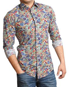 Bushwick Spread Shirt – Kurt River Multicolor Print Cotton Shirt For Fall, Casual Multicolor Print Shirt For Spring, Long Sleeve Cotton Shirt For Spring, Casual Multicolor Cotton Shirt, Casual Multicolor Print Cotton Shirt, Spring Long Sleeve Cotton Shirt, Green Floral Print Long Sleeve Shirt, Green Printed Shirt With Spread Collar, Fall Floral Print Patterned Shirt