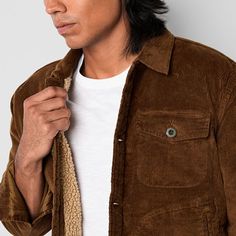 Every wardrobe needs a versatile trucker jacket and you can't go wrong with this men's corduroy style from mutual weave in a relaxed-fit with a soft sherpa lining. It features a point collar, flap-button chest pockets, long sleeves, two front slip pockets, and front button closures.Closure Type: ButtonFit: Regular FitPockets: 2 Side Slip Pockets, 2 Chest Button PocketsSleeve Length: Long SleeveApparel Length: 25 InchesFiber Content: 98% Cotton, 2% SpandexFabric Description: CorduroyFilling Cont… Trucker Jacket, Chest Pocket, Product Description, Denim Jacket, Coats Jackets, Weaving, Collar, Relaxed Fit, Wardrobe