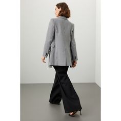 Black houndstooth tweed (65% Polyester, 33% Rayon, 2% Spandex). Blazer. Long sleeves. Collar. Front button closure. 31" from shoulder to hemline. Imported. Black Houndstooth, Houndstooth Blazer, Rent The Runway, Closet Designs, Double Breasted, Trousers, Long Sleeves, Spandex, Blazer