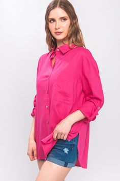 Collared, straight and loose fit, button for optional. LongShort sleeve cuffs and single chest pocket. Casual Tops With Roll-up Sleeves And Shirttail Hem, Casual Blouse With Roll-up Sleeves And Shirttail Hem, Trendy Button-up Shirt With Rolled Sleeves, Trendy Shirt With Shirttail Hem For Daywear, Collared Shirt With Roll-up Sleeves For Fall, Relaxed Fit Shirt With Roll-up Sleeves And Shirttail Hem, Trendy Relaxed Fit Blouse With Roll-up Sleeves, Casual Solid Blouse With Shirttail Hem, Button-up Blouse With Pockets