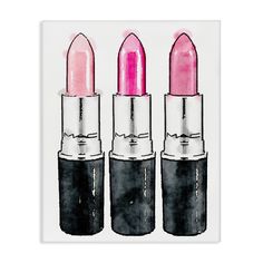 three lipsticks are shown on a white background with pink and black ink in the middle