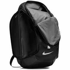 a black backpack with a white nike logo on it