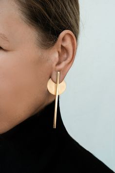 "Gold ear jacket earrings, Extra long earrings, Front back earrings, Double sided earrings gold statement earrings, Straight line earrings Earrings are available both in brass and silver, or both (brass bars + silver circles). These modular earrings with sterling silver posts and backs are polished to give them a soft matte texture. Each earring consists of 2 parts that can be detached from each other and worn in various ways - the disc can be worn in front, behind the ear as ear jacket or compl Line Earrings, Extra Long Earrings, Gold Ear Jacket, Jacket Earrings, Double Earrings, Double Sided Earrings, Large Statement Earrings, Earrings Double, Front Back Earrings