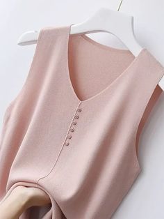 Knitted Vests Women Top V-neck Solid Tank BlusasOne SizeBust Size:72-94cm Length:57cmSize mearsured by ourselves,sometimes has some errors, but always within 3cm. Elegant Solid Color V-neck Knit Top, Pink V-neck Knit Top, Pink Fitted V-neck Sweater Vest, Solid Color Stretch V-neck Sweater Vest, Outer Women, Middle Age Fashion, Silk Tank Top, Silk Tank, Summer Tank Tops