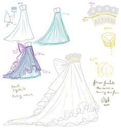 sketches of wedding gowns and tiaras