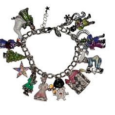 Kirks Folly Christmas Carol Charm Bracelet Silverstone 9 Inches Long Multicolor Christmas Festive Silver Charm Bracelet, Christmas Party Adjustable Charm Bracelet, Christmas Holiday Bracelet Jewelry, Christmas Holiday Jewelry Bracelet, Holiday Festive Jewelry Bracelet, Silver Holiday Bracelet, Silver Bracelets For Holiday, Silver Bracelet For Holiday, Silver Christmas Festive Bracelets