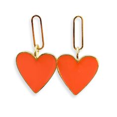 These sweet little drop heart earrings are the perfect accessory to wear your heart on your sleeve, well, technically your ears.Gold Plated Earring, Enamel and Gold Plated Heart Cheap Orange Heart-shaped Jewelry, Heart On Fire Jewelry, Fire Earrings, Heart On Your Sleeve, Hearts On Fire, Fire Heart, Heart On, On Fire, Heart Earrings