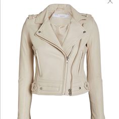 Brand New (With Tags) Iro Luiga Cropped Moto Jacket. Beautiful Cream/Ivory/Light Pink Color. Size Fr 36/Us S. Designer Biker Jacket With Long Sleeves For Spring, Fitted Cream Biker Jacket With Long Sleeves, Chic Fitted Cream Leather Jacket, White Fitted Chic Leather Jacket, Luxury Long Sleeve Biker Jacket For Spring, Cream Fitted Biker Jacket For Spring, Fitted Cream Biker Jacket For Spring, Cream Fitted Biker Jacket For Fall, Fitted Cream Biker Jacket For Fall