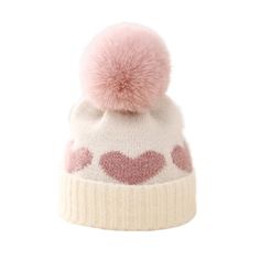 This HEART Pompom Beanie will have your little sweetheart looking fashionable and feeling cozy. Perfect for outdoor outings, its cute heart pattern and plush knit fabric will be sure to keep your little one warm and stylish. Size: 17cm/ 6.75" wide Heart Pompom, Toddler Winter Hat, Fur Pom Pom Beanie, Warm Hats, Pom Pom Baby, Pompom Beanie, Girls Winter Hats, Pom Pom Beanie Hat, Cap Girl