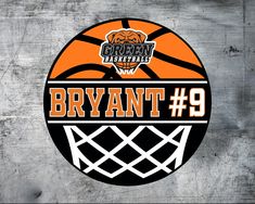 an orange and black basketball with the words bryant 9 on it's side