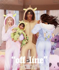 an animated image of three people in pajamas and one is holding a baby while the other looks on