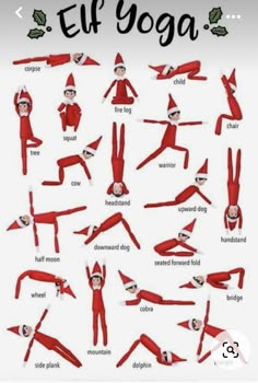 the elf yoga poses and their names are shown in this poster, which shows how to do