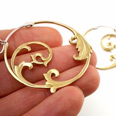 Floral Vine Hoop Earrings Brass with Silver Posts Statement Piece Jewelry, Art Nouveau Earring, Brass Hoop Earrings, Nouveau Jewelry, Earrings Art, Big Hoop Earrings, Art Nouveau Jewelry, Eco Friendly Jewelry, Floral Vine