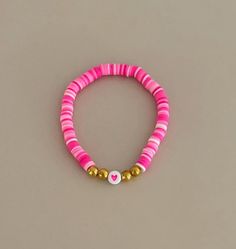 Bright pinkalicious love bracelet Adjustable Pink Gold Bracelet For Valentine's Day, Casual Heart Beads Bracelets For Valentine's Day, Casual Round Beads Bracelets For Valentine's Day, Personalized Pink Friendship Bracelets For Valentine's Day, Trendy Pink Beaded Charm Bracelet, Cute Pink Bangle Charm Bracelet, Trendy Pink Heart-shaped Charm Bracelet, Pink Bracelets For Valentine's Day Gift, Casual Valentine's Day Jewelry Bracelet