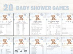 Teddy Bear Themed 20 Baby Shower Games If you're looking for a fun activity for your baby shower, this package has got you covered. It offers a variety of baby shower games that are sure to entertain your guests. Each game template is designed in a 5x7" size, making them perfect for printing and distributing to your attendees. Make your baby shower a memorable event with this comprehensive set of games. Purchase now and enjoy an engaging and interactive experience for everyone involved!" The pac Baby Shower Games Teddy Bear Theme, Baby Shower Games For Boys Funny, Baby Shower Games Bear Theme, Baby Shower Teddy Bear Theme, Teddy Bear Baby Shower Games, Baby Shower Games For Boys, Bear Baby Shower Games, Baby Shower Games Boy, Baby Trivia