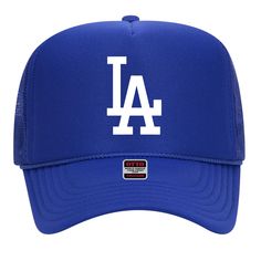 the los angeles dodgers baseball cap is blue and white