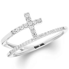 0.16 CT. T.W. Diamond Cross Ring in Sterling Silver Cross Diamond Ring, Love And Faith, Radiant Diamond, Sam's Club, Jewelry Rings Diamond, Diamond Cross, Cross Ring, Sterling Silver Cross, Silver Cross