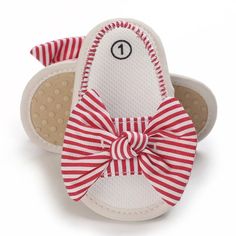 Step into the world of luxury with our exquisite Newborn Girls Summer Soft Sole Non-Slip First Walker Sandals. Cute Red Sandals With Round Toe, Cute Red Sandals For Summer, Adjustable Non-slip Red Sandals, Summer Slippers With Soft Sole And Round Toe, Flat Slippers With Soft Sole For Spring, Spring Red Non-slip Flip Flops, Striped Open Toe Casual Sandals, Casual Striped Open Toe Sandals, Summer Slip-on Slippers With Soft Sole