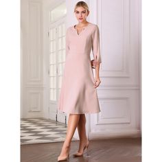 Keep your look professional and stylish in this dress from Hobemty, featuring a V neck, 3/4 sleeve, flare hem, A-Line, and midi length. Pair with high heels for an elegant office look. Focused on Ladies' Formal Wear - This dress can be a perfect addition to almost any outfit from formal to daily wear, It is great for work, meetings, office, businesses, work, party, cocktail, wedding, casual, daily dressing, etc. Midi Work Dress, Midi Dress Work, Wedding Casual, Work Meetings, Formal Wear Women, Elegant Office, Cocktail Wedding, Work Party, Work Dress