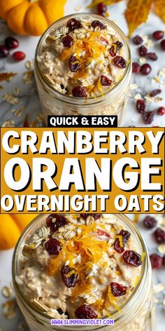 cranberry orange overnight oatmeal in two jars with text overlay