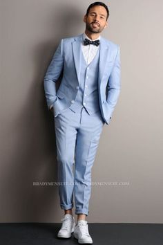 Blue Slim Fit Tuxedo For Wedding, Light Blue Semi-formal Suit With Notch Lapel, Light Blue Slim Fit Business Suit, Fitted Light Blue Single Breasted Suit, Blue Tuxedo Style Three-piece Suit For Wedding, Fitted Light Blue Suit With Notch Lapel, Light Blue Fitted Suit With Notch Lapel, Blue Slim Fit Tuxedo Suit, Blue Slim Fit Three-piece Suit For Party