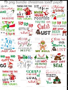 the christmas word stickers are all different colors and sizes, including santa's helper