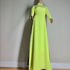 Yellow Ao Dai Vietnamese Lua My Silk Long Dress With Matching Pants Free Priority Shipping Description Brand New High Quality Vietnamese Ao Dai. Size Bust/Chest Waist M 34in/86cm 30in/76cm L 37in/94cm 32in/81cm Xl 38in/97cm 33in/84cm 2xl 39in/99cm 35in/89cm 3xl 40in/102cm 36in/91cm Ao Dai Length Is 58in Pants Length Is 44in Please Provide Bust, Waist, And Hip Measurements As Well As The Arm Circumference When Placing Your Order So We Can Ensure The Best Fit For You. # Aodaithuyanh #Aodai Yellow Fitted Maxi Dress For Workwear, Full Length Spring Dresses For Work, Fitted Full Length Ao Dai For Party, Green Ao Dai For Spring Party, Spring Party Green Ao Dai, Green Long Sleeve Ao Dai For Spring, Spring Stretch Ao Dai With Long Sleeves, Fitted Long Green Ao Dai, Yellow Long Sleeve Ao Dai For Spring