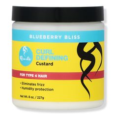 Blueberry Bliss Curl Defining Custard - BLUEBERRY BLISS CUSTARD 8.0OZBenefitsEliminates FrizzDefines natural texture of your coilsProvides added humidity protectionMedium HoldMade for type 4 coilsFree from sulfates, silicones, DEA, phthalates, parabens, and synthetic colors - Blueberry Bliss Curl Defining Custard Curls Aesthetic, Curly Hair Cream, Curls Blueberry Bliss, Curl Defining, Type 4 Hair, Red Algae, Hair Supplies, Aloe Leaf, Defined Curls