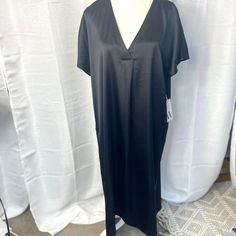 Nwt Worthington Black Satin High-Low Dress With V Front And Back - Size Xs Oversized Measurements: Pit To Pit - 23.5" Length - 46.5" Black Short Sleeve Maxi Dress For Loungewear, Spring Black Maxi Dress For Loungewear, Black Maxi Dress For Spring Loungewear, Black Longline Daywear Dress, Black Longline Dress For Daywear, Black V-neck Sleep Dress, Black Long Maxi Dress For Loungewear, Black Maxi Dress For Loungewear, Spring Black Dresses For Loungewear