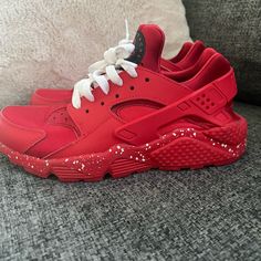 Brand New - Custom Nike Air Huaraches In Red W/ Unique Rims. In Perfect Condition. Only Worn To Try On. No Longer Needed Nike Air Hurache, Red Slip-on Sneakers With Speckled Midsole, Red Speckled Midsole Slip-on Sneakers, Nike Red Sneakers With Speckled Midsole, Red Nike Sneakers With Speckled Midsole, Nike Shoes Custom, Gray Shoes Women, Nike Huaraches, Jordan Retro 7