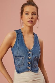 Harlee Denim Vest in Medium Wash | Altar'd State Jean Vest Outfits, Jean Vest, Closet Staples, Princess Seams, Vest Outfits, Your Outfit, Altar'd State, Princess Seam, Denim Vest