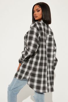 Available In Green/combo And Black/combo. Oversized Tunic Collared Button Front Plaid Long Sleeve 80% Polyester 20% Cotton Imported | Pretty In Plaid Oversized Flannel Top in Black size 2X by Fashion Nova French Street Fashion, Oversized Flannel, Oversized Tunic, Flannel Tops, Gym Tops, Black Men Fashion, Mixing Fabrics, Check Shirt, Grey Long Sleeve