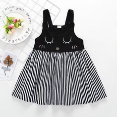 Product Title: Toddler Girls Cute Cartoon Print Suspender Stripe Splice DressKeyword Tag: Baby Boy Pink Shirt*Pattern: cartoon*Soft and comfy* Available for Machine Wash as well as TumbleDry* Imported Are you look for a best quality and cheapest dress? Then Toddler Girls Cute Cartoon Print Suspender Stripe Splice Dress is the best one for you! The Trendy colours with amazing designs for reflect fashion vibes that will embrace you the moment you wear them. The pattern of Toddler Girls Cute Cartoo Kawaii White Dress For School, Kawaii White School Dress, White Kawaii Dress For School, Kawaii Sleeveless Cotton Dress, Playful Black Summer Dress, Cotton Summer Dresses With Cartoon Print, Summer Cotton Dresses With Cartoon Print, Casual Cotton Dresses With Character Print, Black Sleeveless School Dress