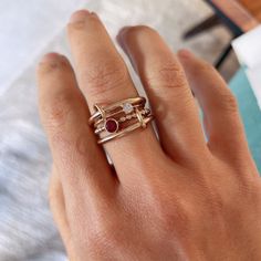 14KGF Gold Multi Stone Connected Ring Interlocking Ring - Etsy Multi Rings, Interlocking Rings, Multi Ring, January Birthstone Rings, Jewelry Styling, Interlocking Ring, Dainty Rings, Buying Gold, Ring Birthstone